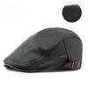Men's Winter PU Leather Flat Cap British Retro Beret Hat Fleece Lined Warm Cabbie Cap for Middle-aged and Elderly Grandpa Adjustable Newsboy Cap