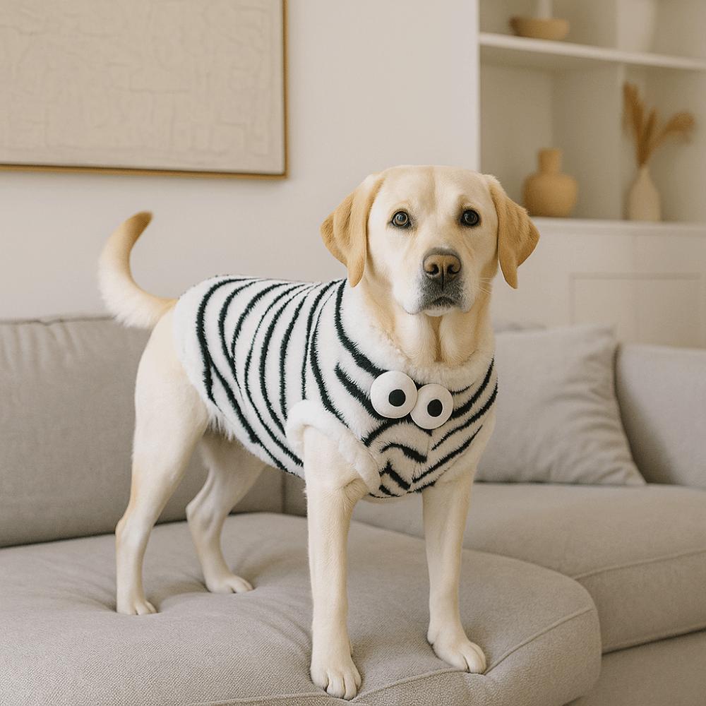 Süßer Warmer Winter Haustierpullover Verdickte Winddichte Katze Gestreifte Weste Fleece Weicher Ärmelloser Katzenmantel Innen