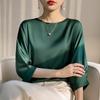 Women Satin Crew Neck 5/4 Sleeve Blouse Loose Plus Size Thin Shirt Spring Summer Top