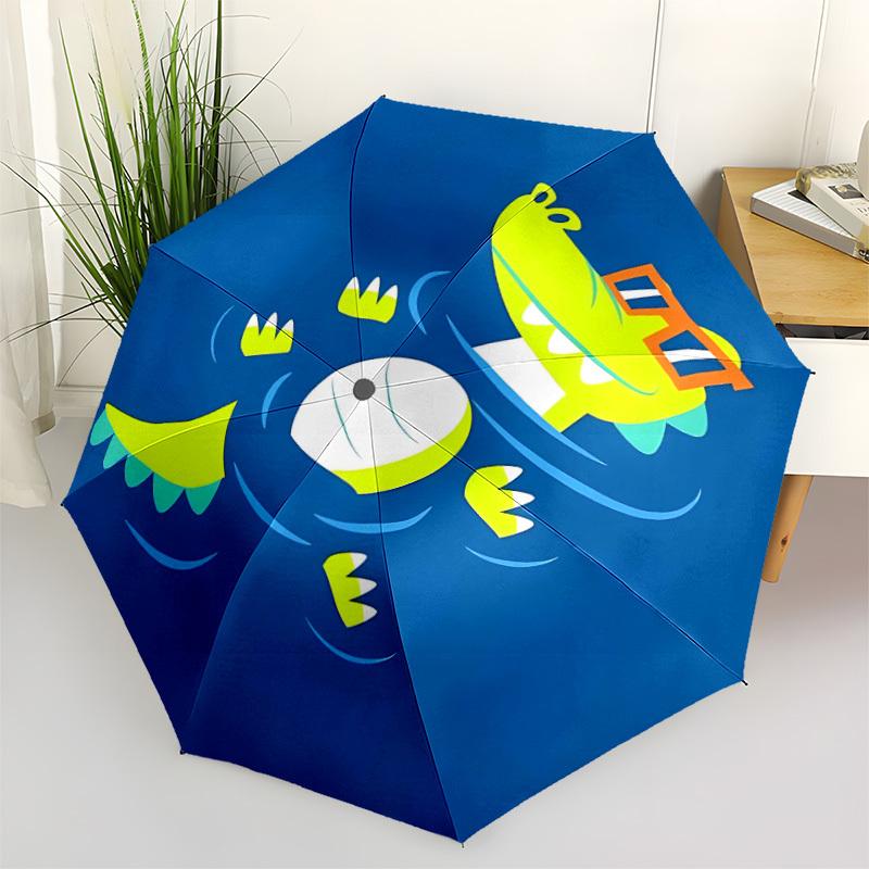 1PC Alligator Swimming Automatic Windproof Umbrella 8 Rib Portable Folding Black Iron Frame for Outdoor, Beach, Travel, Beach Umbrella,S24