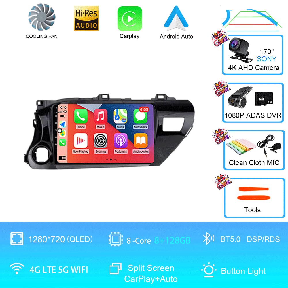 Car Radio Android 14 For TOYOTA HILUX PICK UP AN120 2015 - 2020 RHD/LHD Multimedia Video Player Receiver 5G DVD Wifi Carplay