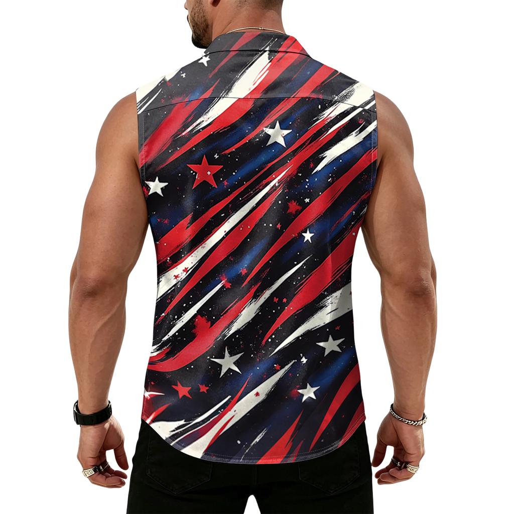 Men's Workwear Lapel Button-Down Vest Shirt - Lightweight Sleeveless Top