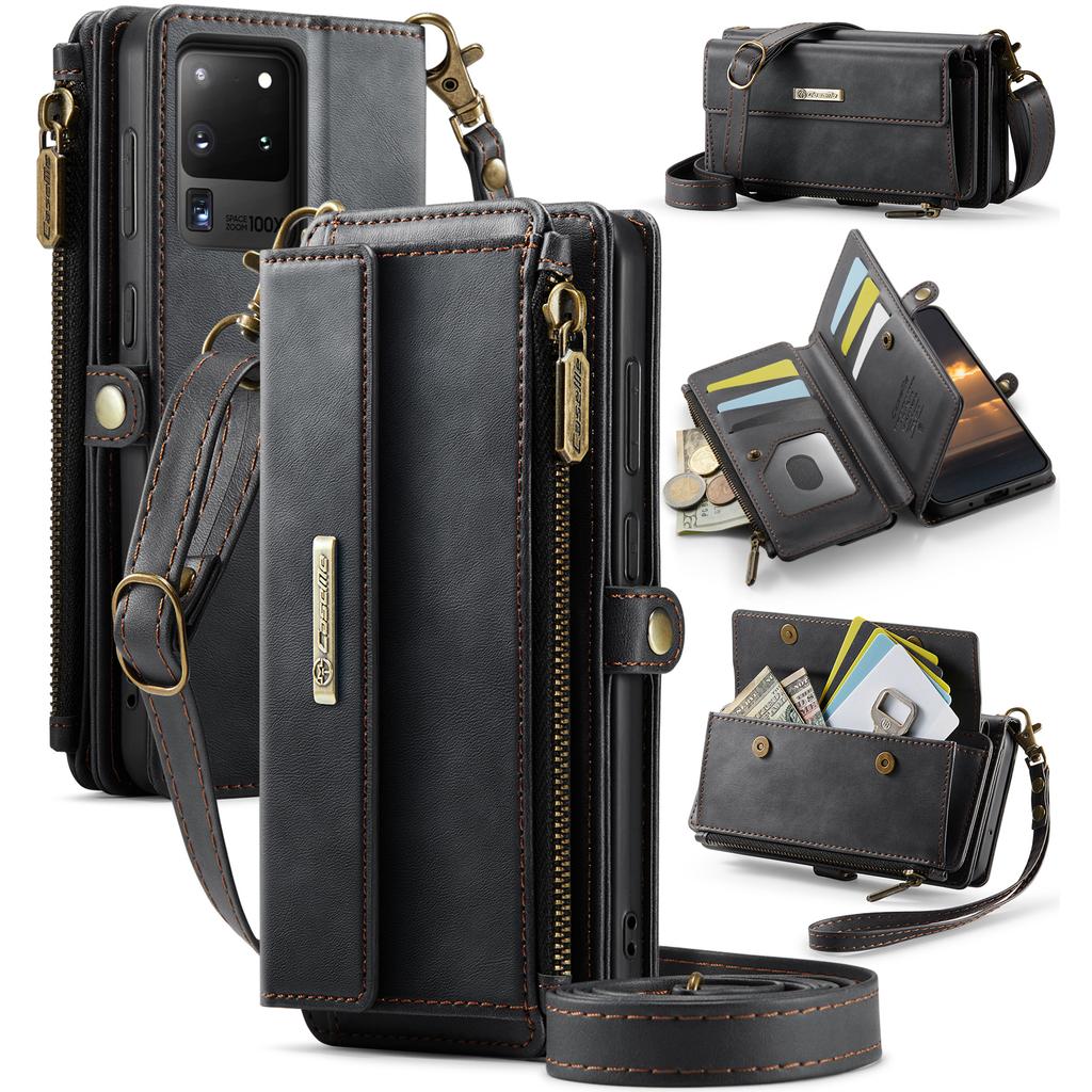 For Samsung Galaxy S20 Ultra Case CASEME C39 RFID Blocking Zipper Wallet Stand Leather Cover with Strap