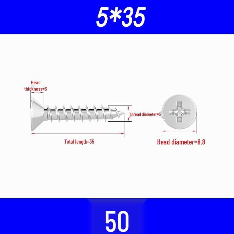 304 Edelstahl Kreuzschlitz Senkkopf Selbstschneidende Holzschrauben M3/M4/M5
