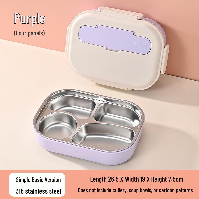 Boîte à lunch Bento pour enfants, à couvercle rabattable, en acier inoxydable 316, compatible micro-ondes, avec compartiments pour les aliments, à décorer soi-même et décorée de dessins animés.