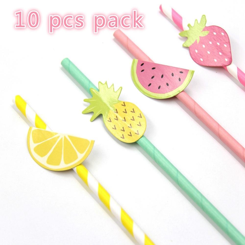 

10 шт. Бумажные соломинки с фламинго, ананасом, лимоном, клубникой, гавайская вечеринка луау, тропический напиток strawberry