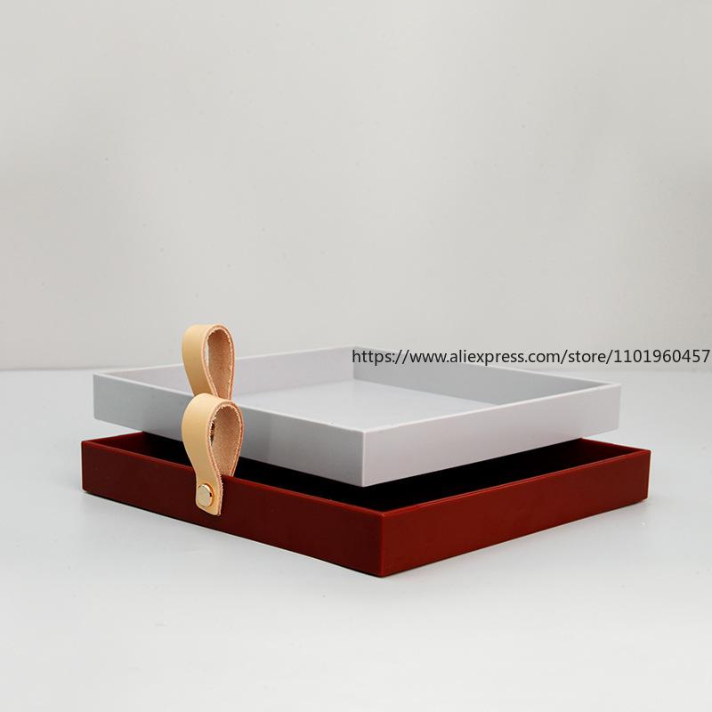 Kreatives Quadratisches PU-Ledergriff-Tablett Wohnzimmer Eingang Kosmetik Kleinkram Kleinartikel Desktop-Aufbewahrungstablett