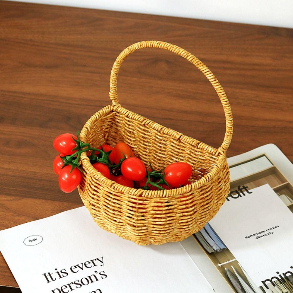 Portable Fruit Tray Sundries Organizer Breathable Storage Bin Handwoven Bread Storage Basket