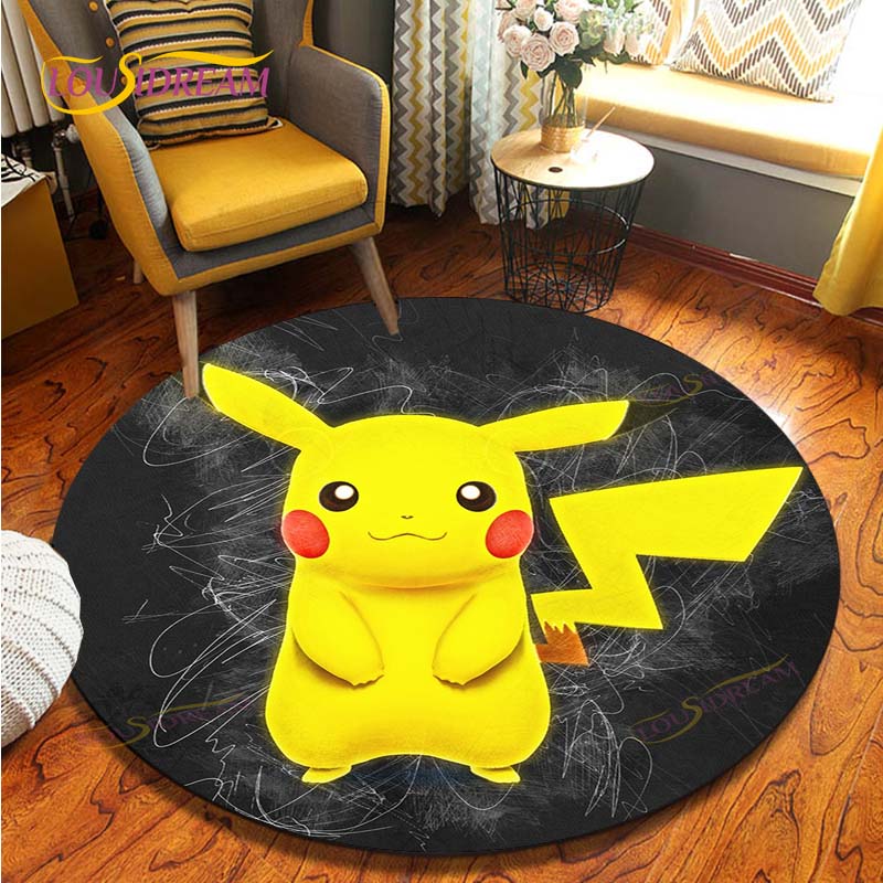 Cartoon Pokemon Runder Teppich Bodenmatte Schlafzimmer Flanell Tierteppich Rutschfeste Baby-Spielmatte Kinderzimmer Dekoration Matten