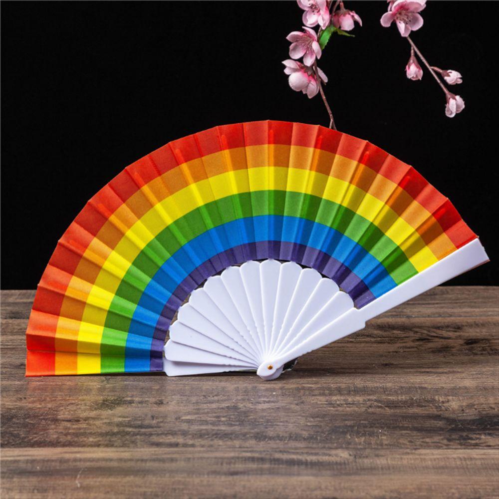 Club Gay Pride EDM Vintage Chinese Fan Hand Fan Rainbow Folding Fan LGBT