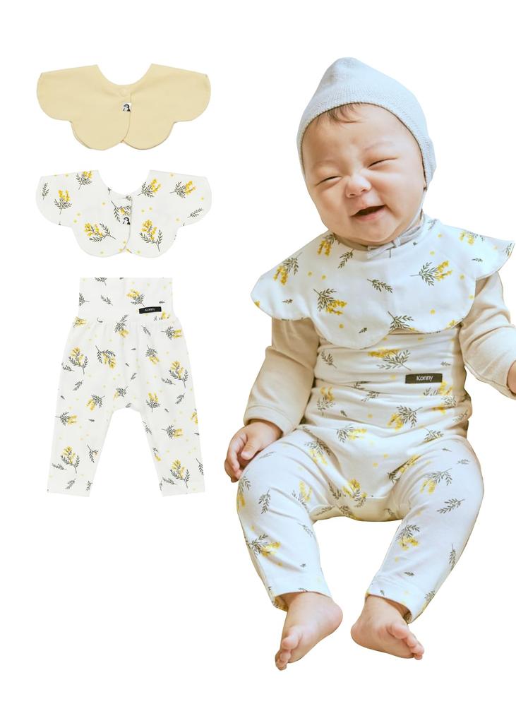 Soft Modal High Waist Leggings 1P Bib 2P Mimosa Set [Konny] + / (Mimosa/Mimosa/Yellow)-18M