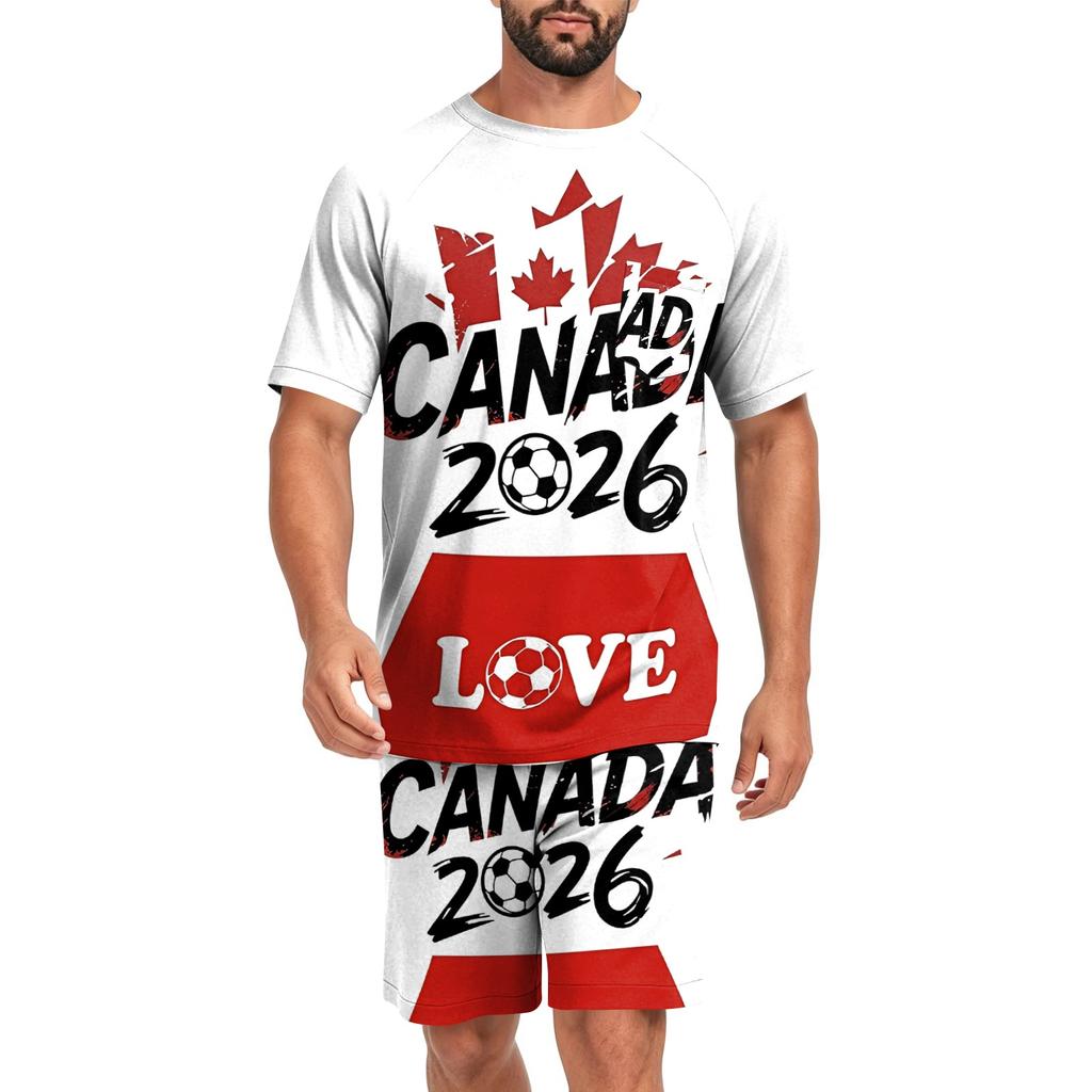 Men's Short Sleeve Top and Shorts Set Lightweight Soft Fabric Casual Sleepwear Printed Sports Style Lounge Pajama Set for Summer