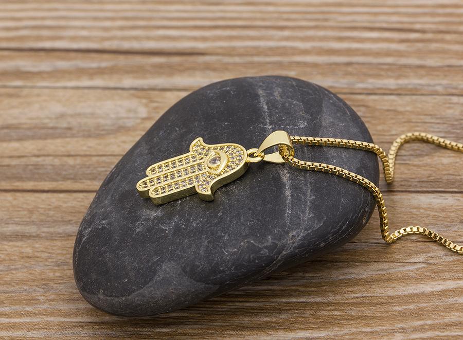 Women Men Hot Sale Hamsa Hand Necklace Gold Color AAA Zircon Evil Eye Pendant & Chain Hip Hop Turkish Lucky Jewelry Gifts
