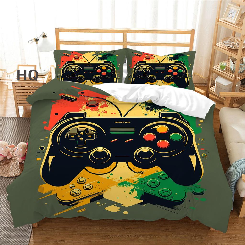 3D Player Bedding Set Game Handle Quilt Cover Pillow Case 2/3 Pieces Suitable for Game Enthusiasts Boys Men Room Zippered Home Decoration