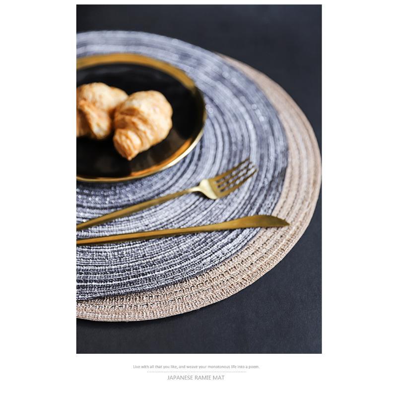 Round Table Mat Woven Ramie Placemats Anti Slip Dining Table Mats Non-Slip Tableware Bowl Pads Kitchen Drink Cup Coasters