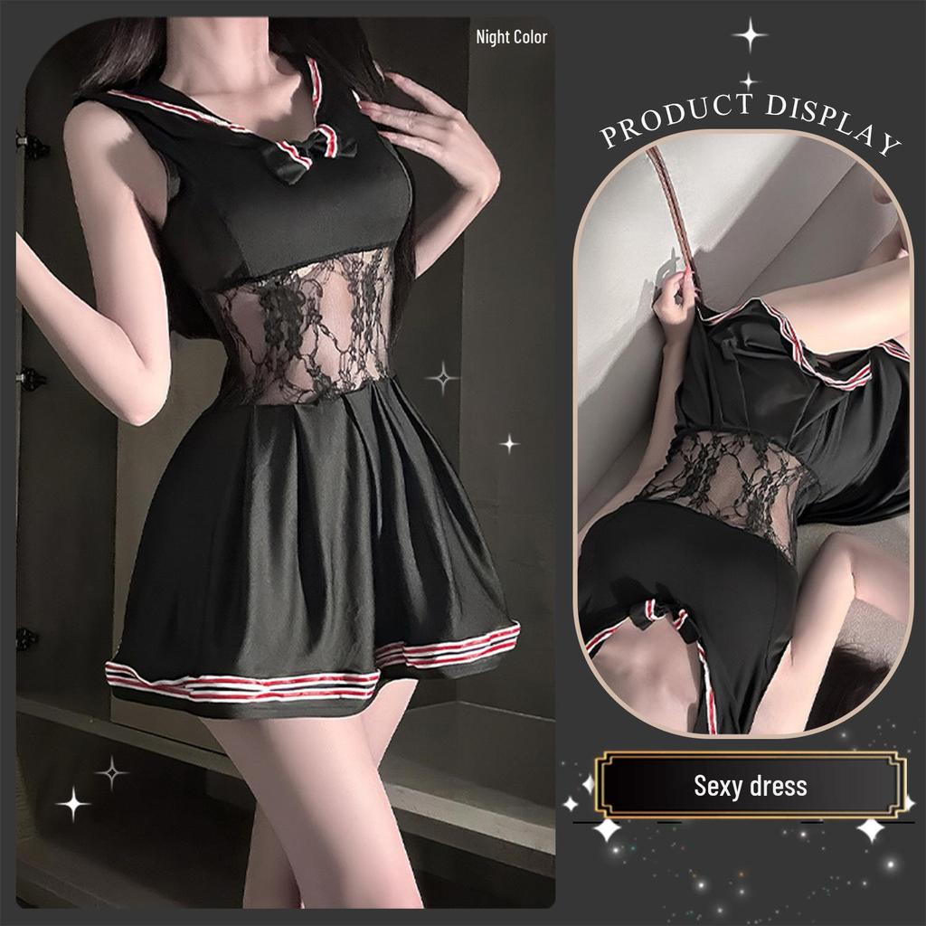 Golden Night Lace Bow Sleeveless Low-Cut Dress