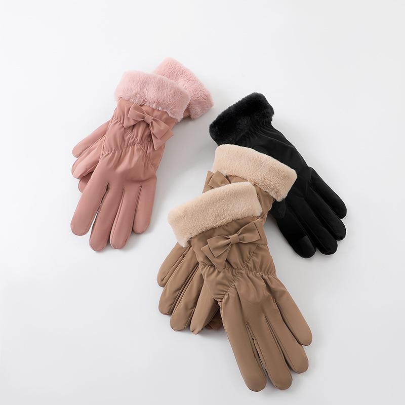 Winter Ladies Gloves Plus Velvet Padded Rainproof Gloves Outdoor Windproof and Cold Proof Warm Touch Screen