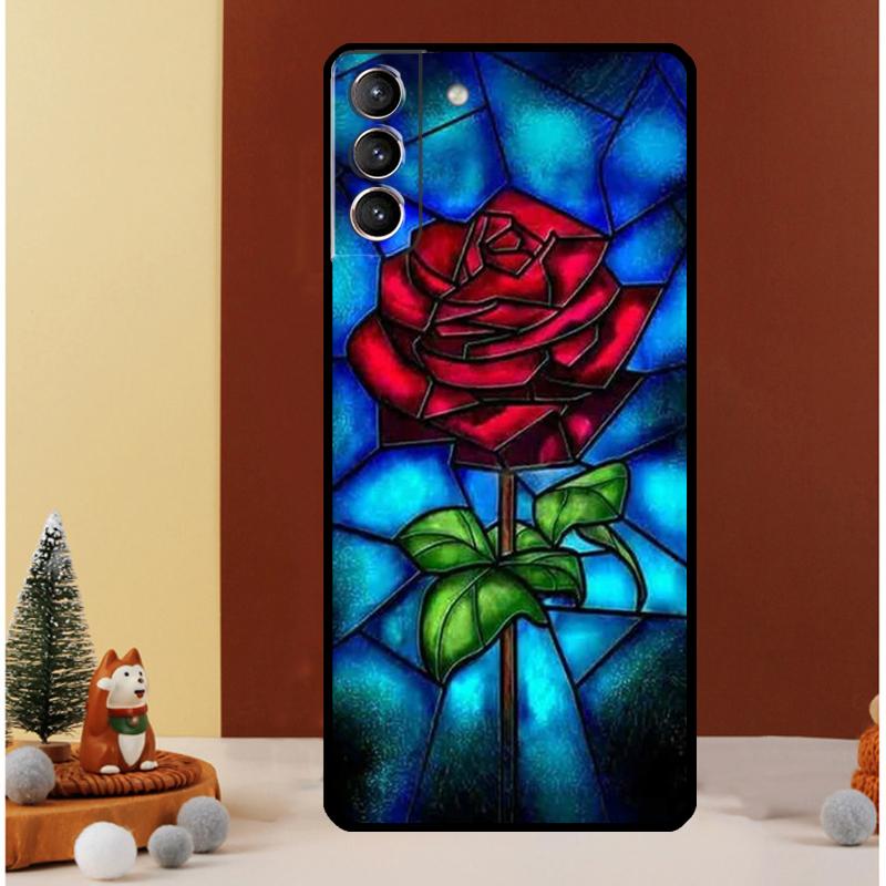 Stained Glass Rose Galaxys Case For Samsung Galaxy S24 Ultra S23 S22 S21 S20 FE Note 20 S8 S9 S10 Note 10 Plus Cover