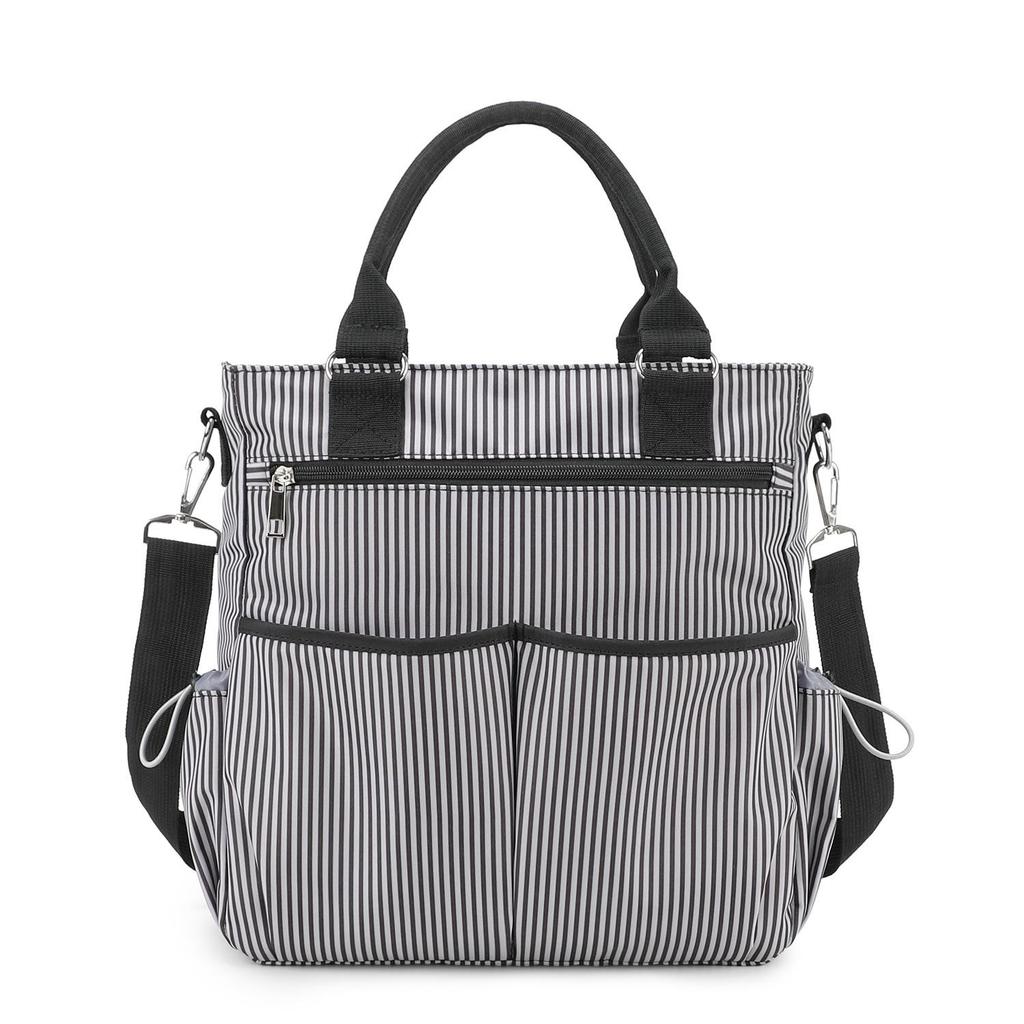 Classic Striped Mommy Bag – Large Capacity, Multi-Compartment, Wear-Resistant, with Load-Reducing Shoulder Strap for Travel