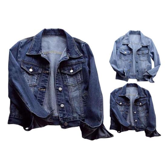 Giacca da Donna Colletto Revers Manica Lunga Monopetto Tinta Unita Bottoni Taschini sul Petto Slim Fit Denim Hip Hop