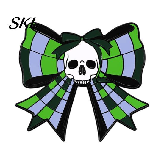Thickened Metal Brooch Pin, Enamel Skull Bow Design Brooch, Halloween Style Snap-On Bright Color Pin Badge for Backpacks Collars Hats Holiday