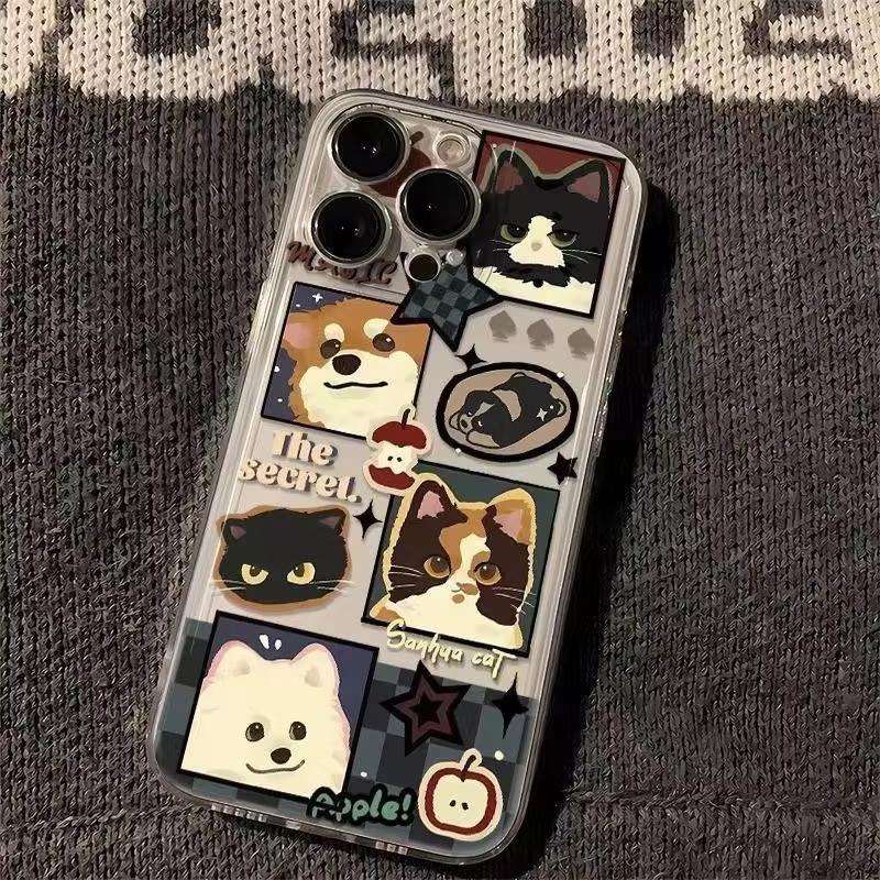 

Retro Kitten Puppy Phone Case for Samsung Galaxy A55 A35 A25 A15 5G A24 A23 A22 A32 A52S A71 A72 A51 4G Transparent Soft Cover A55 5G