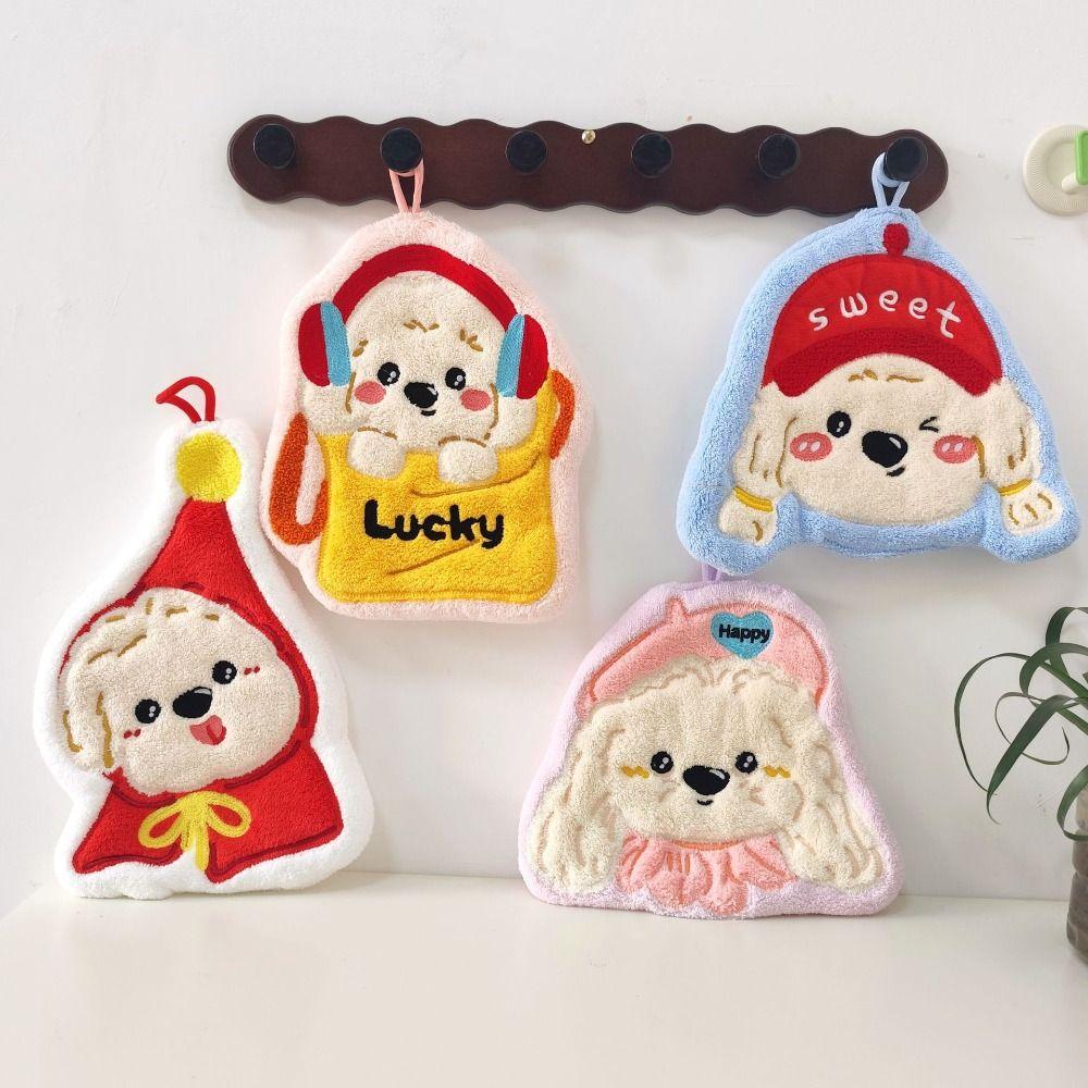 Coral Fleece Hanging Hand Towel Absorbent Cartoon Hand Towel New Puppy Hand Towel Bathroom Use