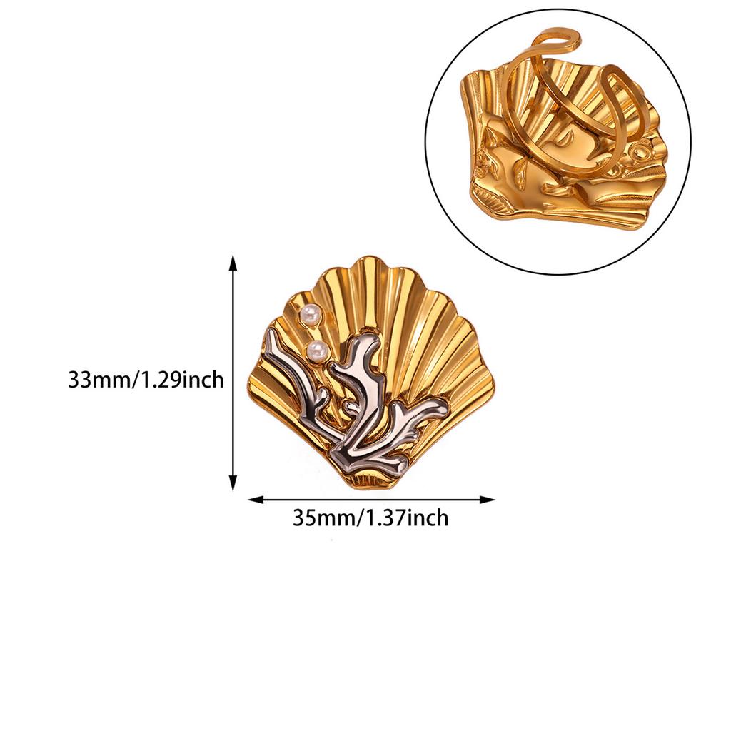 Starfish Shell Stainless Steel Ring for Women 18K Gold-plated Anti Fading Adjustable Rings Wedding Jewelry Christmas Accessories