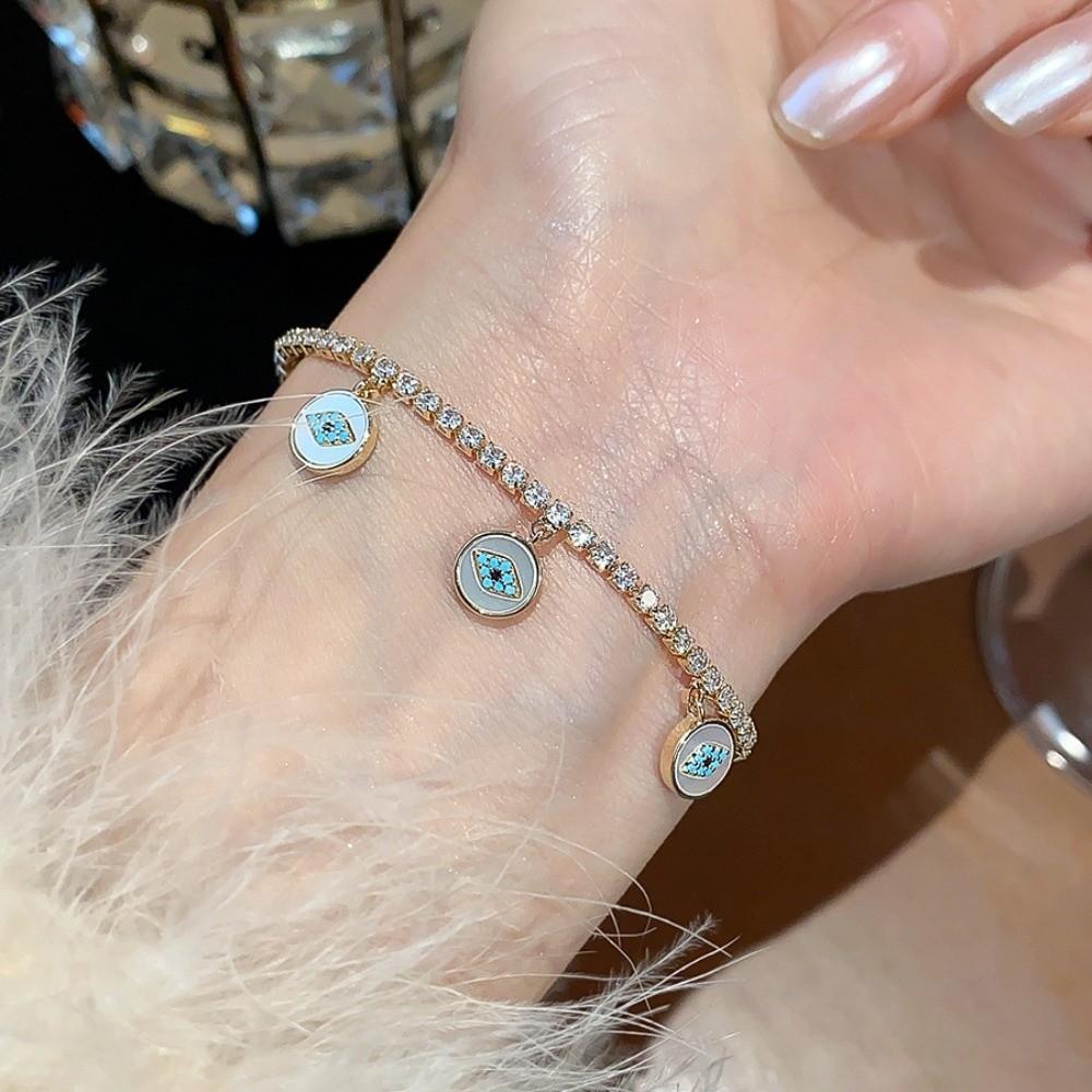 Luxury Vintage Devil's Eye Bracelet Devil's Eye Imitation Shell Rhinestone Devil's Eye Bangle Aesthetic Copper Zircon