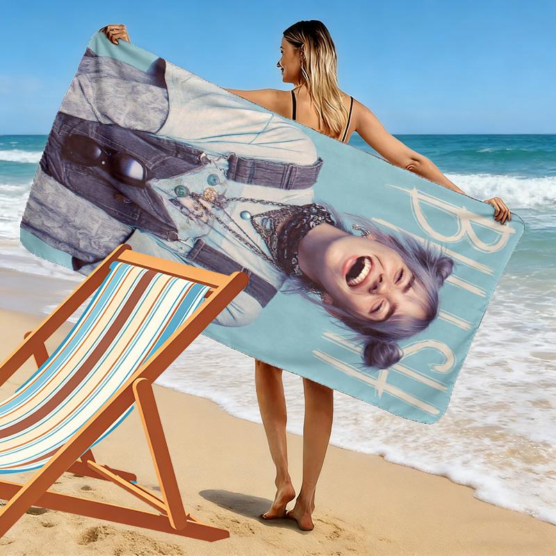 Asciugamano da Spiaggia con Stampa Billie Eilish, Asciugamano Grande Morbido ad Asciugatura Rapida per Spiaggia Campeggio Nuoto