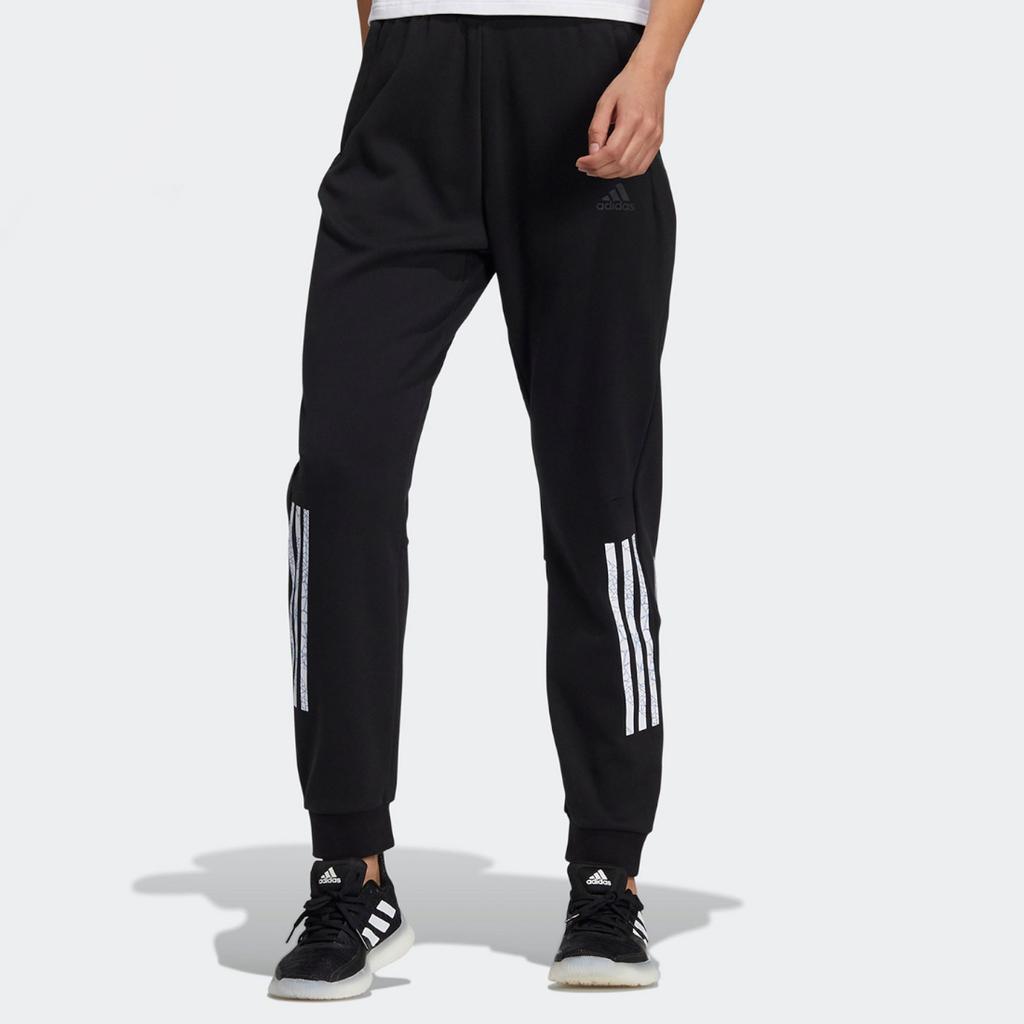 Adidas Logo Striped Cuff Knit Track Pants Unisex Bottoms Black HE2916