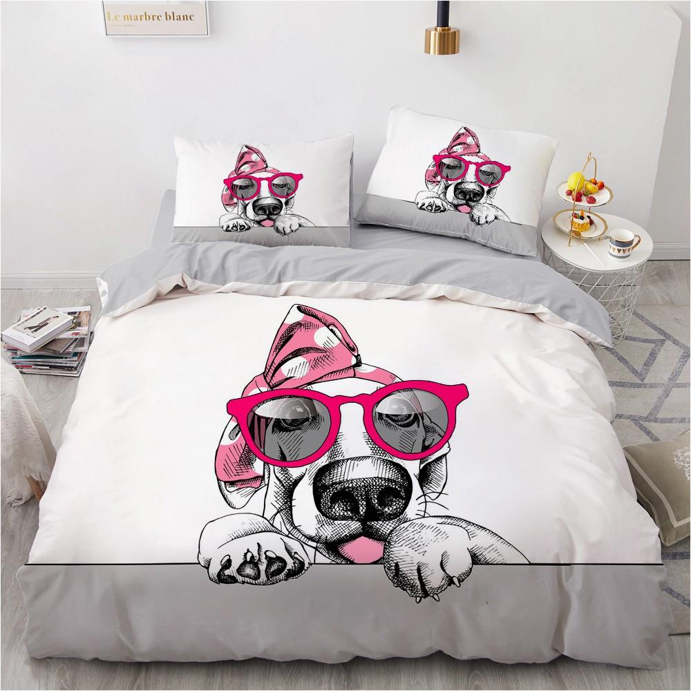 Dog Cat King Queen Duvet Cover Pet Kitty Puppy Bedding Set For Kids Teens Adults Lovely Animals Blue Soft 2/3pcs Quilt Cover