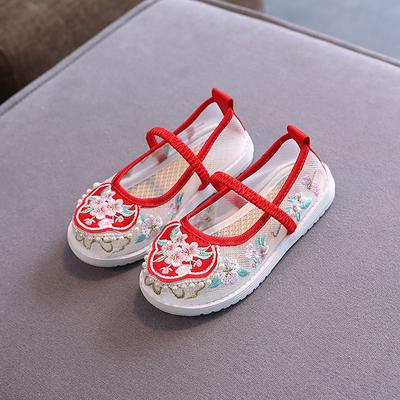 Hanfu vyšívané boty dívky starověký styl ručně vyráběné dětské taneční boty čínský styl starověký kostým vyšívání boty dětské boty léto