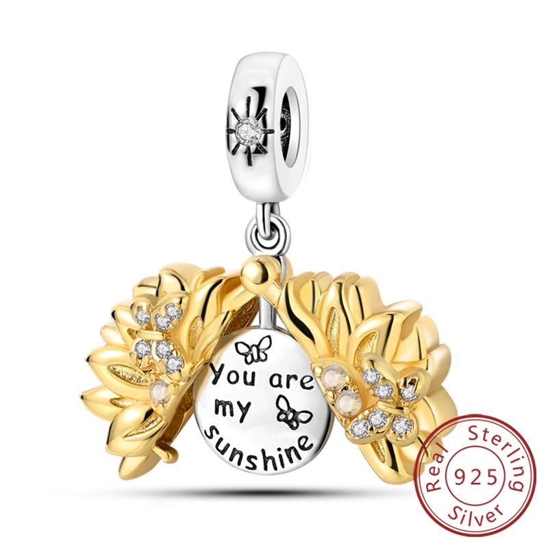 Original Charms Beads Copper Golden Bow Leopard Cat Dog Sunflower Beads Fit Pendant Bracelet Women Jewelry Gift