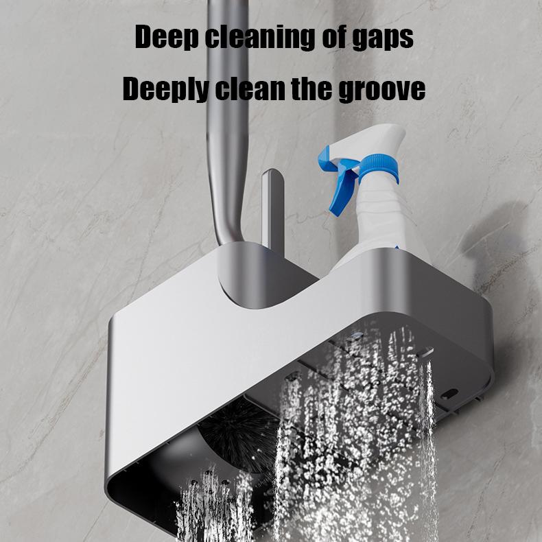 Square Toilet Brush Set Wall Mounted No Drill Installation With Gap Brush For Bathroom Cleaning Household Toilet Tools