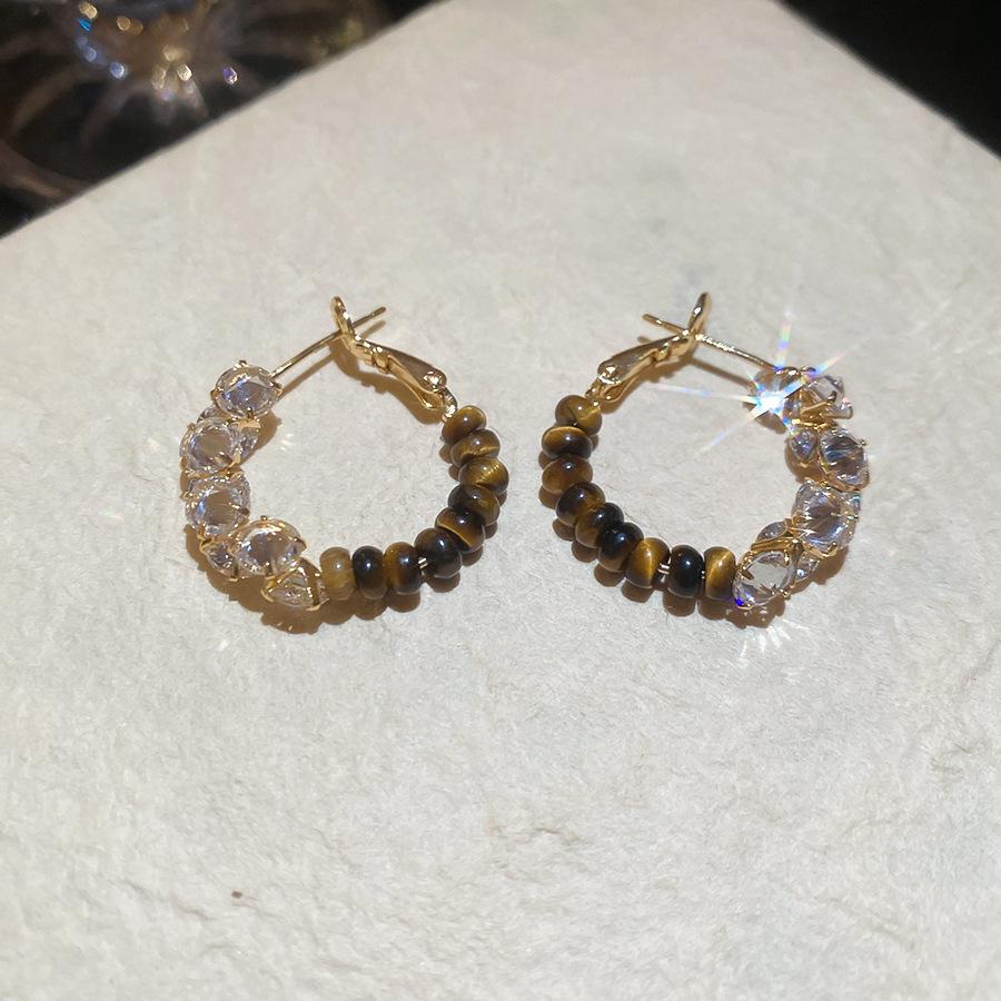 Silver Needle Maillard Irregular Oval Tiger's Eye Earrings Earrings Vintage Style Earrings Women