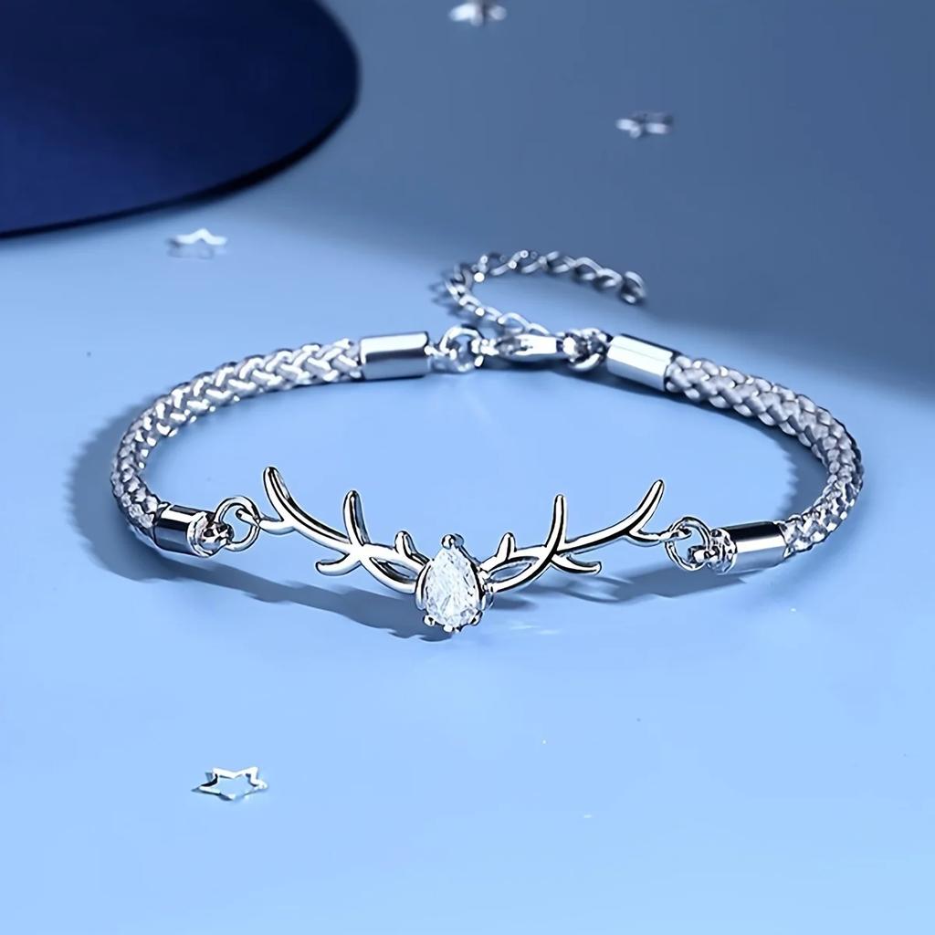 Deer Horn Heart Bracelet Copper Zircon Zircon Style for Women Valentine's Day Christmas Gift