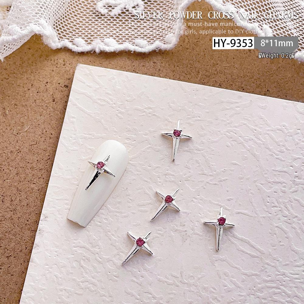Pink Rhinestone Cross Nail Art Decorations: Multiple Styles of Wearable Metal Nail Accessories