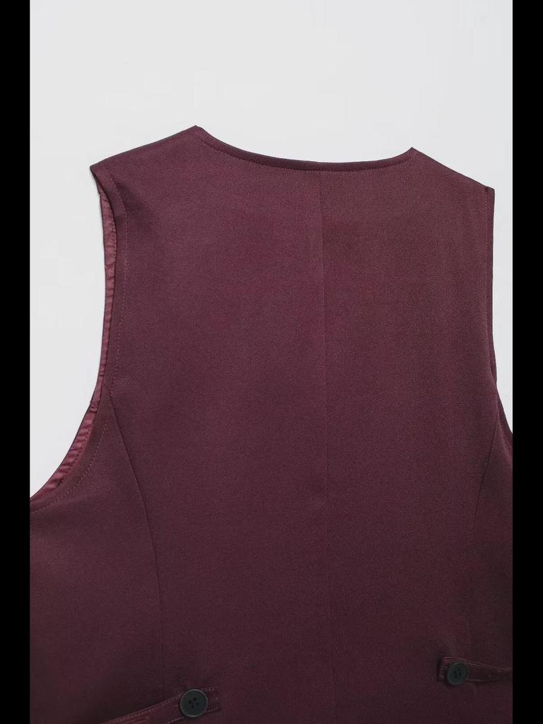Sleeveless Slim Vest & Wide-Leg Pants Women's Suit