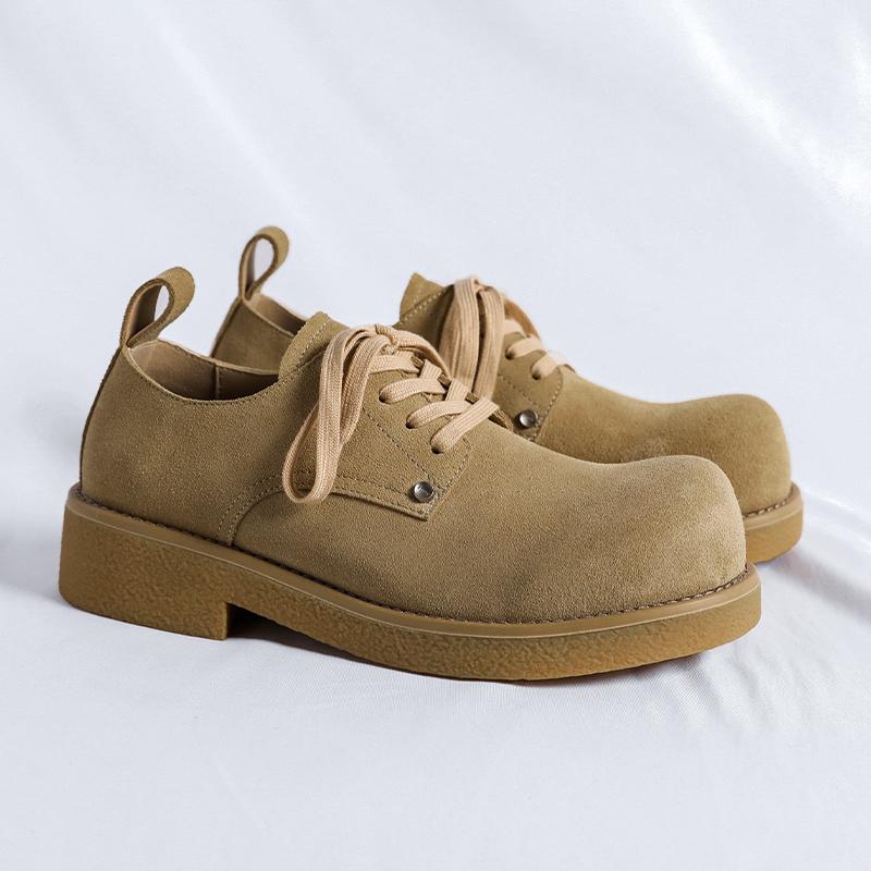 Shoes for Men 2024 Fashion Lace Up Leather Casual Shoes Spring and Autumn Round Toe Solid Platform Mid Heel Water Proof Loafers