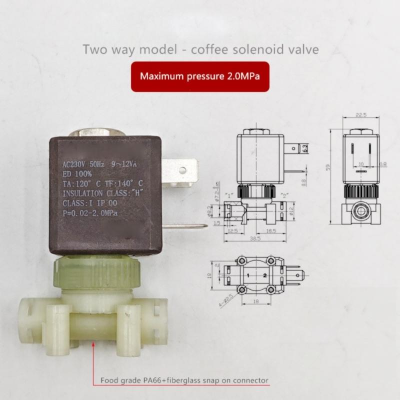 230V Steam Control Valves Electric Solenoid Valves Coffee Machine Part Plastic Texture Suitable for Espresso Machines