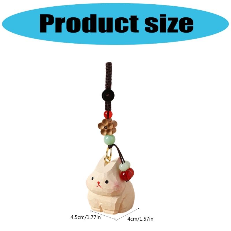 Hand Carved Wooden Rabbit Keychain Lightweight Portable Design Car Keyring Cartoon Animal Bag Hanging Accessory