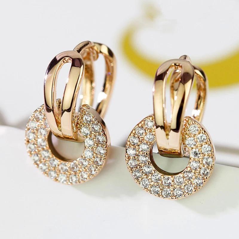

CAOSHI Stylish Women s Drop Earrings Modern Style Ear Accessories for Party Gold Color/Copper Color Shiny Zirconia Zircon Gift