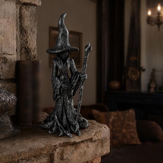 Witch Statue, Gothic Halloween Resin Witch Figurine, Dark Fantasy Ornament for Desktop, Bookshelf, Home, Office Decor