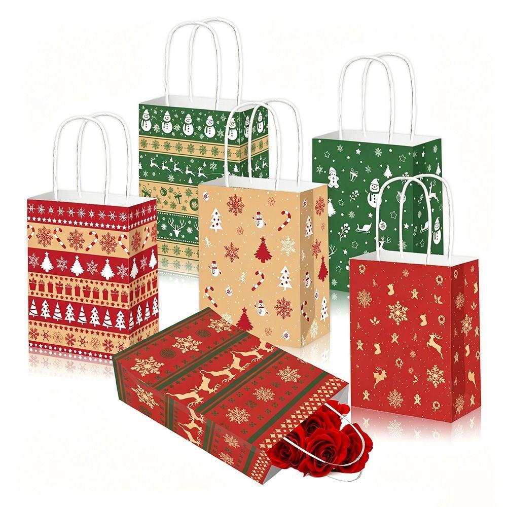 12 Pcs Christmas Gift Bags With Handles Treat Candy Bags Paper Goodie Bags For Holiday Party