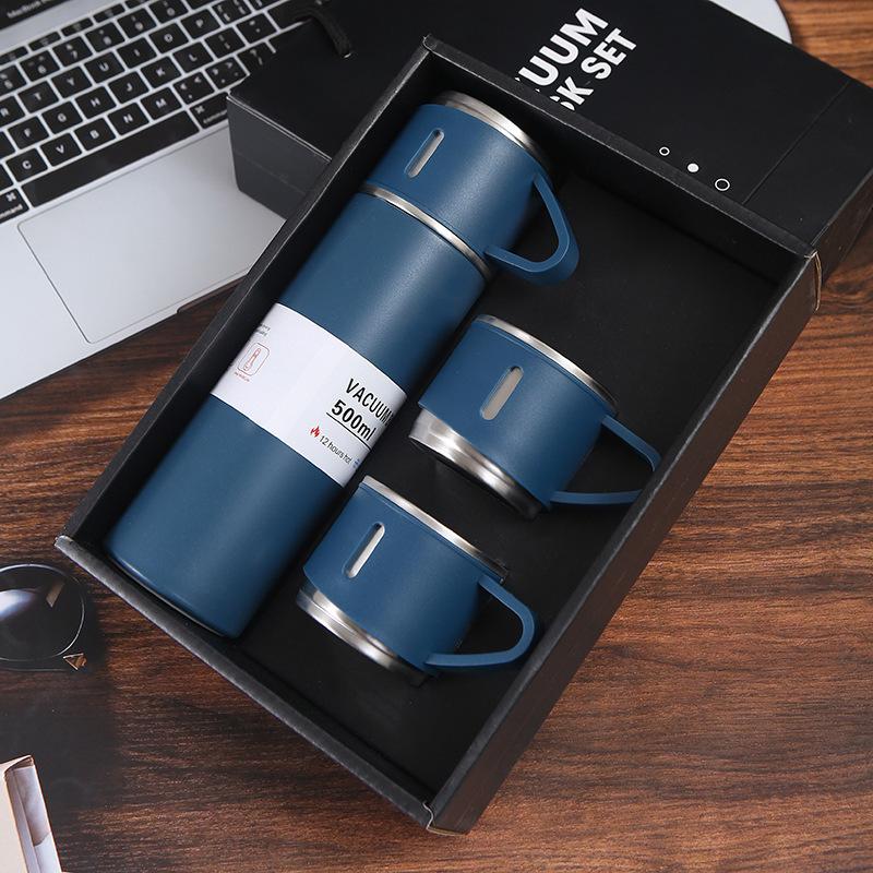500ML Stainless Steel Vacuum Flask Gift Kit Office Business Style Thermos Bottle Outdoor Use Hot Water Thermal Insulation Couple Cup