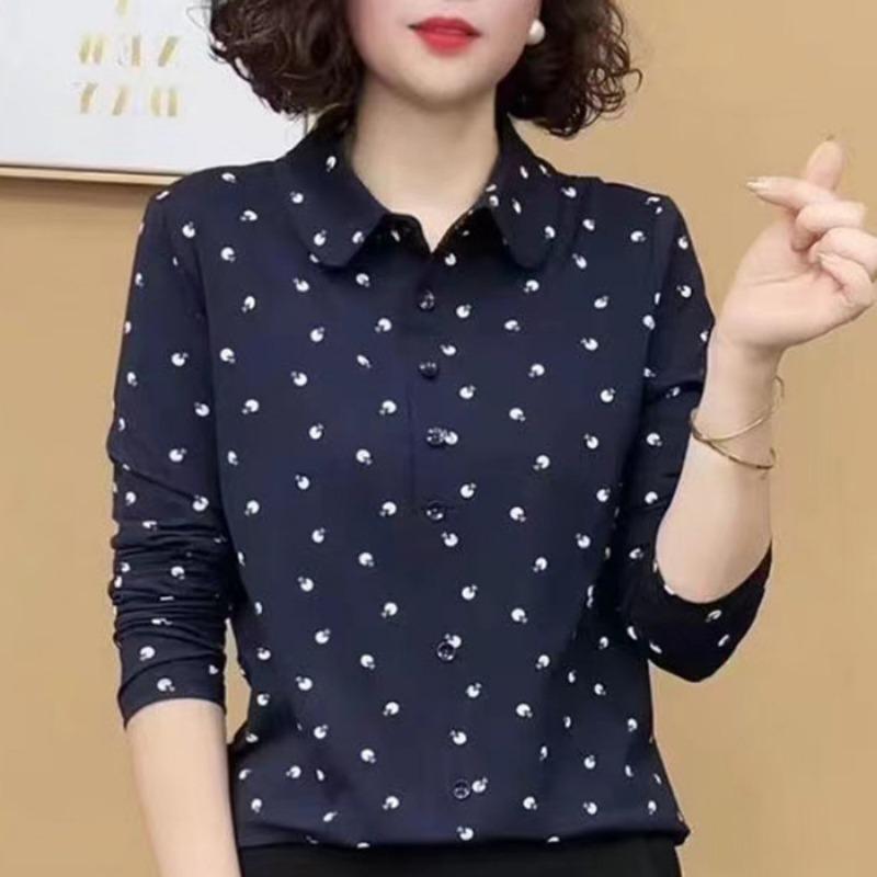 Women S Long Sleeve Polo Collar Striped Slim Fit Casual Blouse