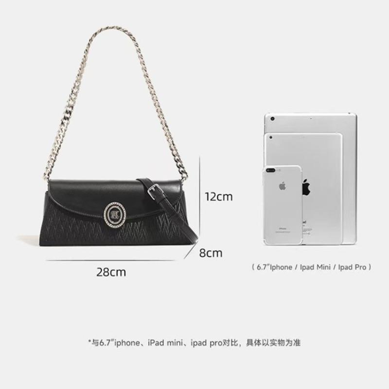 Leather Pleated Chain Underarm Bag Women's New Fashion Versatile Trendy High Sense Messenger Baguette Bag Women