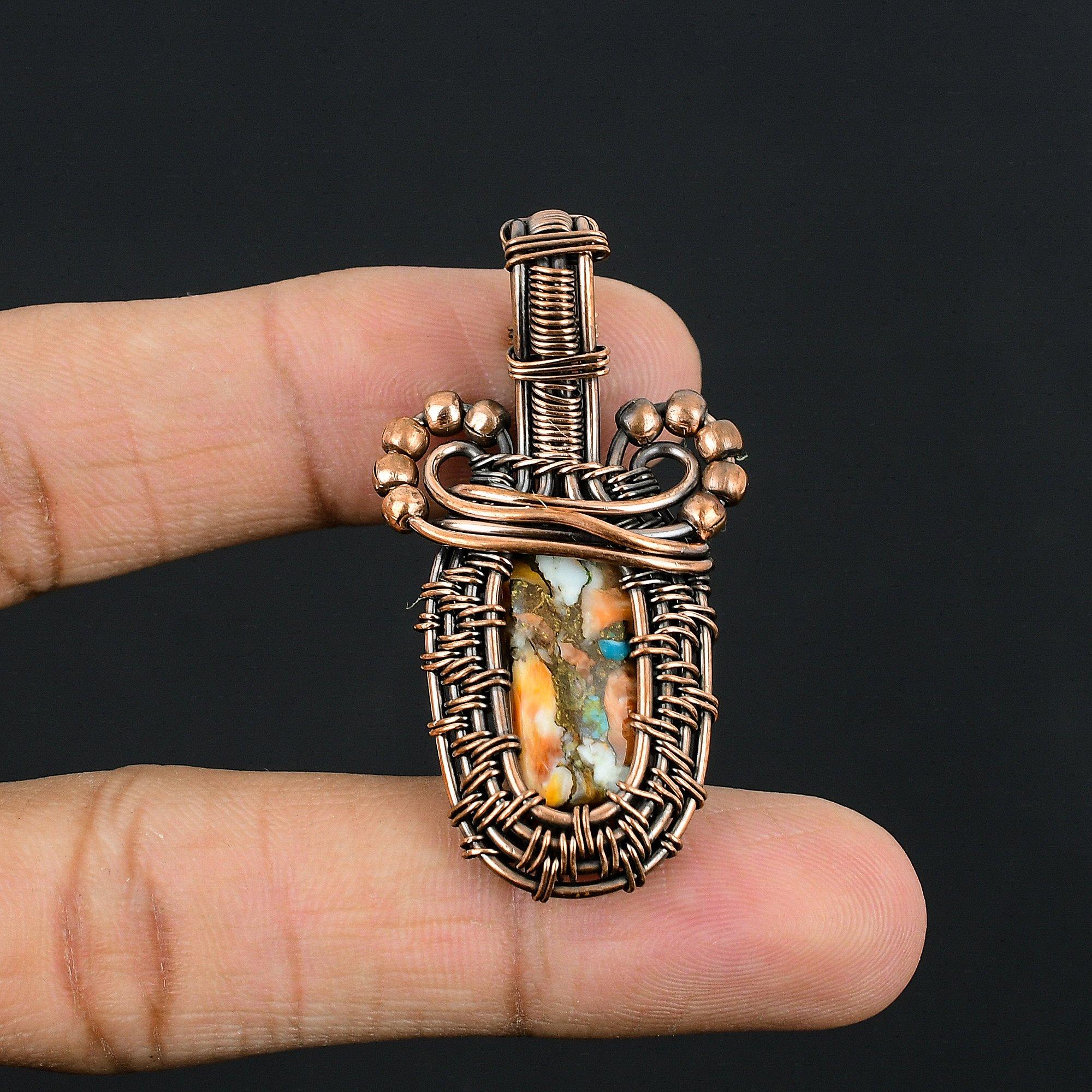 

Подвеска Мульти Медь Спини Ойстер, Подвеска из Натурального Камня Ручной Работы, Обмотанная Медной Проволокой 999 пробы, Антикварное Ювелирное Изделие, Для Подарка Серебряное Ювелирное Изделие 2.88 Inches