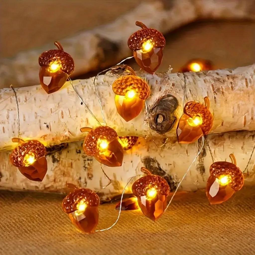 LED Pinecone Acorn String Lights, Hazelnut Ambiance String Lights, Night Lights for Indoor Rooms, Flashing Lights for Holiday Ha